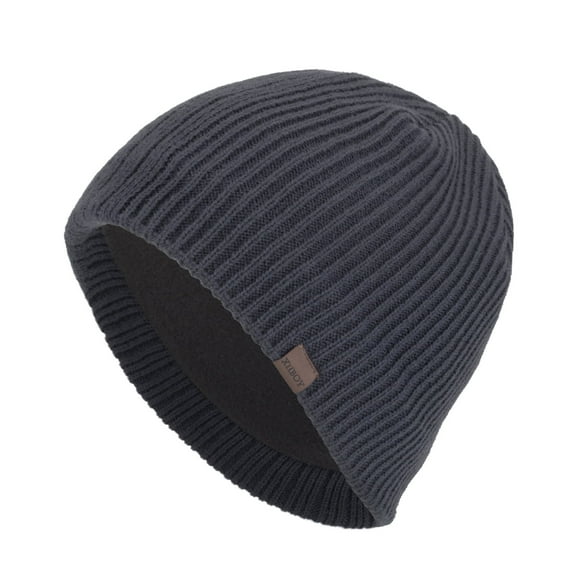 Xfvqtps Mens Beanie Knitted Plush Lining Solid Color Simplicity Vertical Stripes Stretch Soft Thickened Windproof Coldproof Warm Winter Skull Cap Navy