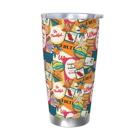 

Zeuib Retro Summer Stamp Printed 20oz Stainless Steel Insulated Car Cup Stainless Steel Thermal Cup Vacuum Insulated Leak-proof Travel Mug Cup-Without Straw