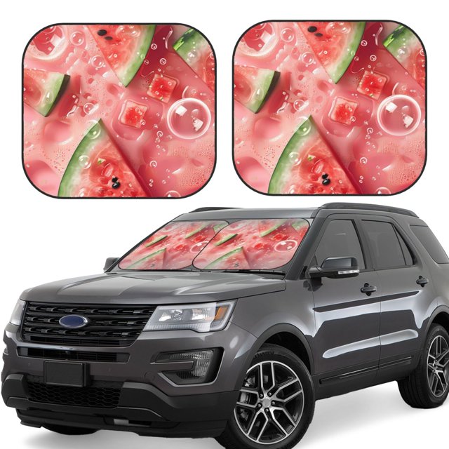 Fotbe Refreshing Watermelon Slices Juego de 2 Piezas de Parasoles para Parabrisas | Bloqueador Solar para Auto | Accesorios Plegables para Protección Solar Interior-Small