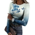 thumbnail image 4 of JGNGSHN Women's Long Sleeve Crew Neck Tops Casual Slim Fit Stretch Crew Neck Ribbed Knit Blouses Floral Print T-Shirt 2025 Fall Clothes, 4 of 8