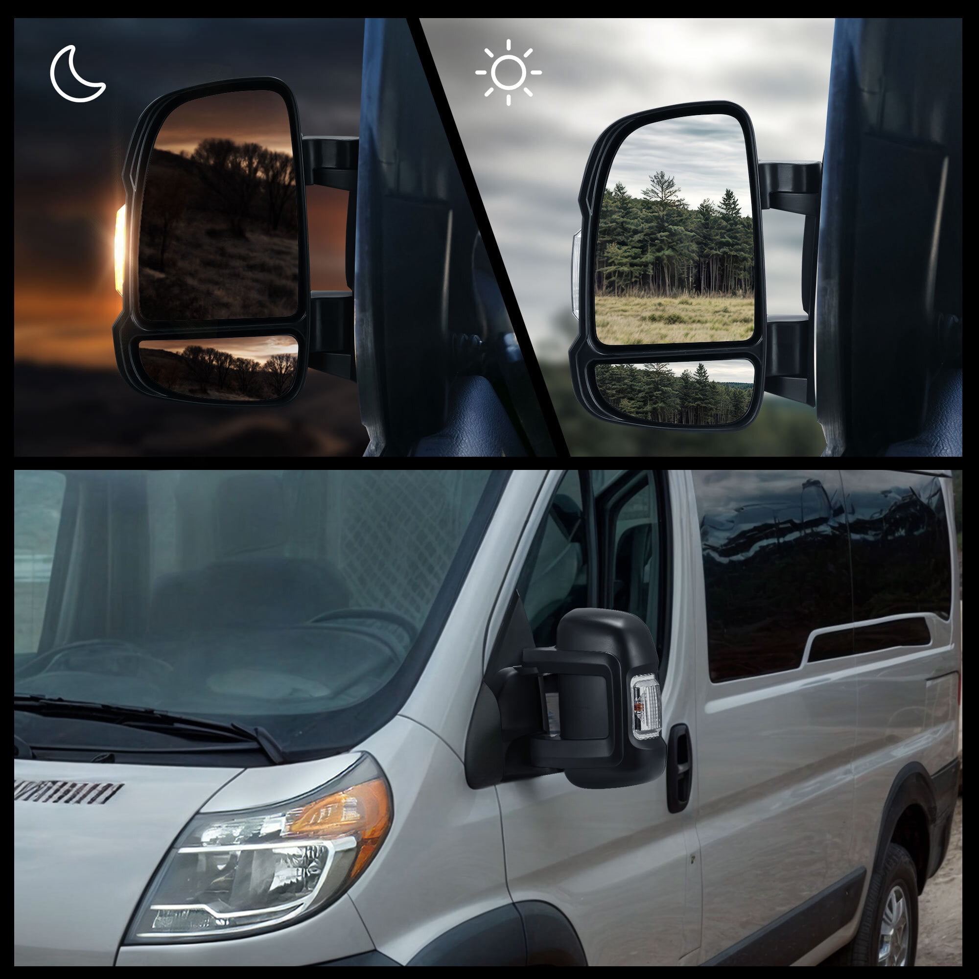 LEDKINGDOMUS Driver Side Power Heated Mirror for 2014 2015 2016 2017 Ram Promaster 1500/2500/3500 with LED Signal & Temp Sensor, Manual Folding