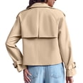 thumbnail image 5 of Double Breasted Women Solid Color Casual Crop Trench Coat Lady Office Jacket with Pocket, 5 of 6