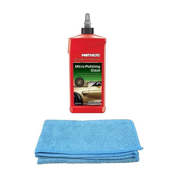 Mothers California Gold Micro-Polishing Glaze (16 oz), Bundled with a Microfiber Cloth (2 Items)
