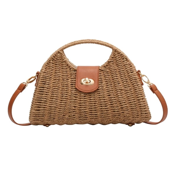 Bolsa cruzada de paja Molodo con asa superior de rattan para mujer