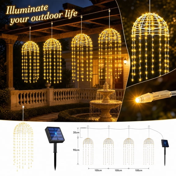 Solar Hanging Ball String Lights, Outdoor LED Chandelier Lights, Waterproof Garden Hanging Lights, Solar Powered Fairy Lights for Patio Yard Tree Holiday Decor