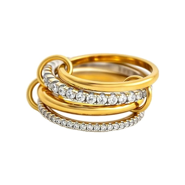 Apilable chapado en oro Cubic Zirconia Anillo Set Plata y Oro Mezcla de Metal Anillos Ajustable Diseño Fade
