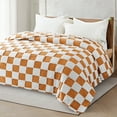 thumbnail image 4 of Exclusivo Mezcla Fleece Blanket Twin Size, Cozy Lightweight and Fuzzy Checkered Blankets for Couch or Bed, Suitable for All Season, Coral Orange, 60"x80", 4 of 9