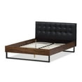thumbnail image 4 of Baxton Studio Mitchell Rustic Industrial Walnut Wood Black Faux Leather Dark Bronze Metal Queen Size Platform Bed, 4 of 8