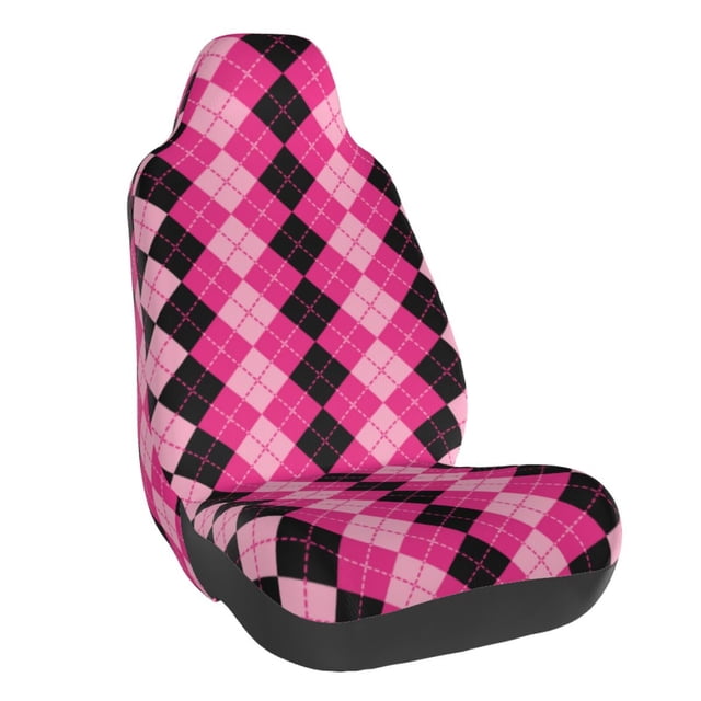 Wukai pink and black argyle Full Set Car Seat Covers with Soft Padding Universal Auto Front Seats Protector and Cushion Mat