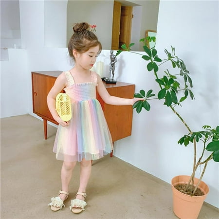 

Bullpiano Toddler Girls Dress Spaghetti Strap Sleeveless Sundress Kids Summer Outfit Girl Clothes