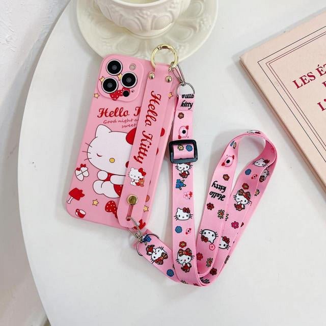 2024 Hello Kitty For Huawei P20 P30 P40 lite Pro Y9 Y6 Y9 Prime Y9s Mate 20 lite NOVA 5t Phone Case Wrist Strap Rope Liuxinyi