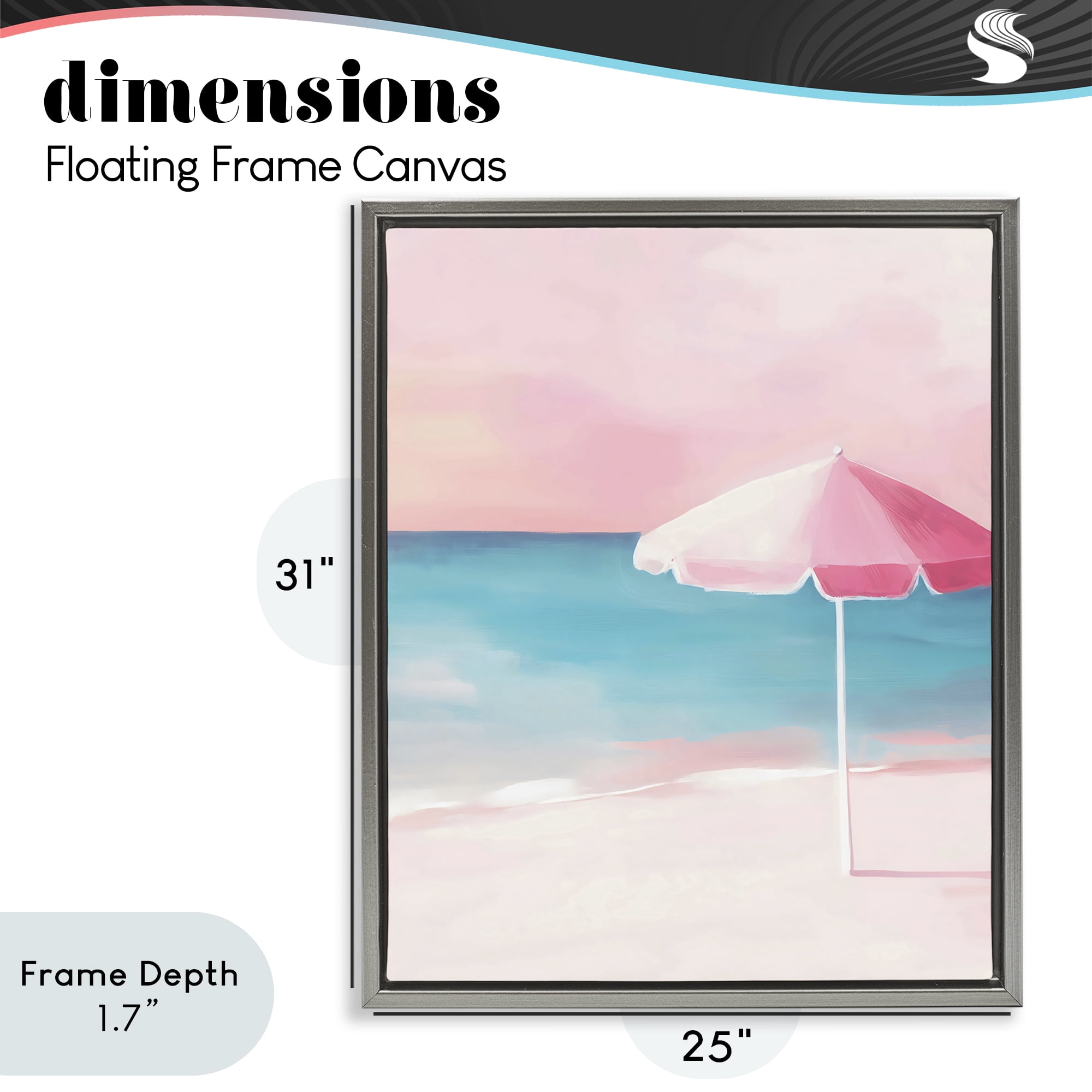 Stupell Industries Serene Pink Beach Umbrella Gray Framed Floater Canvas Wall Art, design by The Prints Vibe