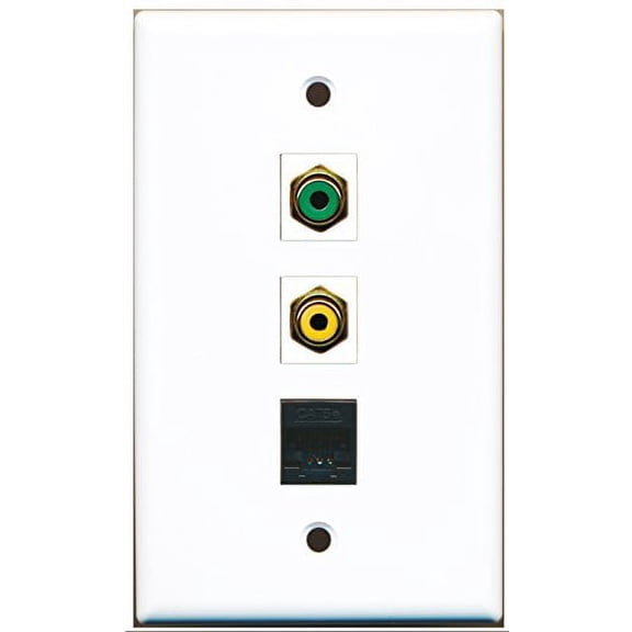 RiteAV - 1 Port RCA Yellow and 1 Port RCA Green and 1 Port Cat5e Ethernet Black Wall Plate