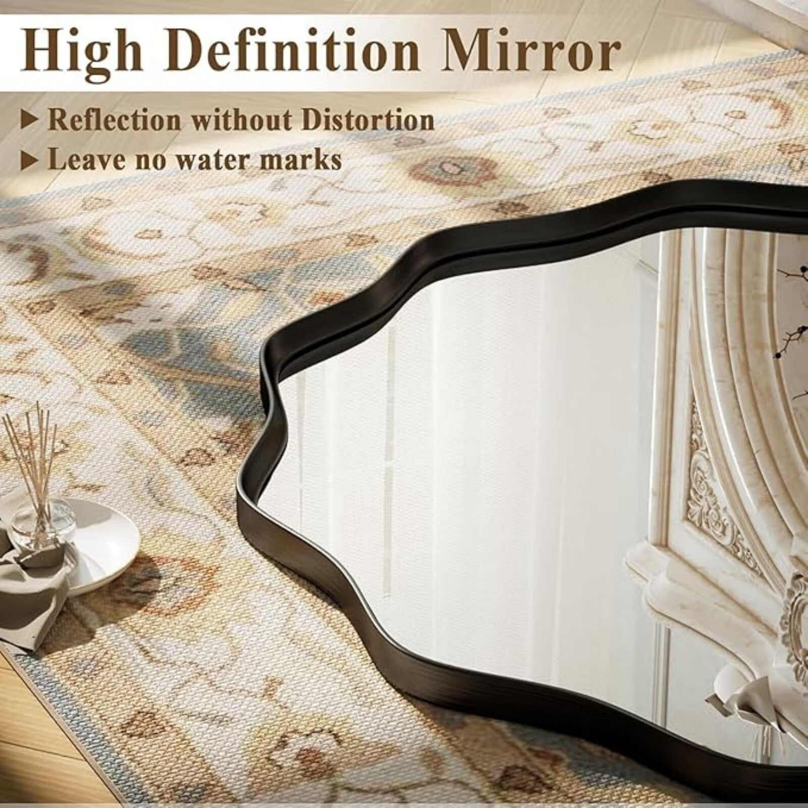 AUROMIR 36" Wavy Round Bathroom Mirror Wall Mounted Mirror Vanity Mirror with Metal Frame, Black