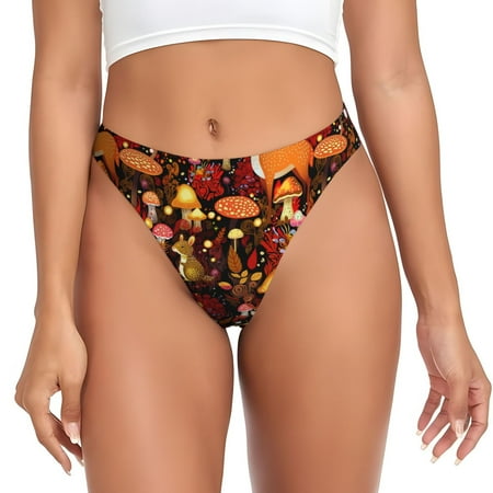 Qokaie Warm Forest Plants and Deer Printed Women s Cotton Thong Underwear  Sexy Breathable Panties G-string-3X-Large
