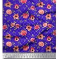 thumbnail image 1 of Soimoi Blue Cotton Poplin Fabric Leaves & Blooming Camellias Floral Printed Craft Fabric by the Yard 42 Inch Wide, 1 of 3