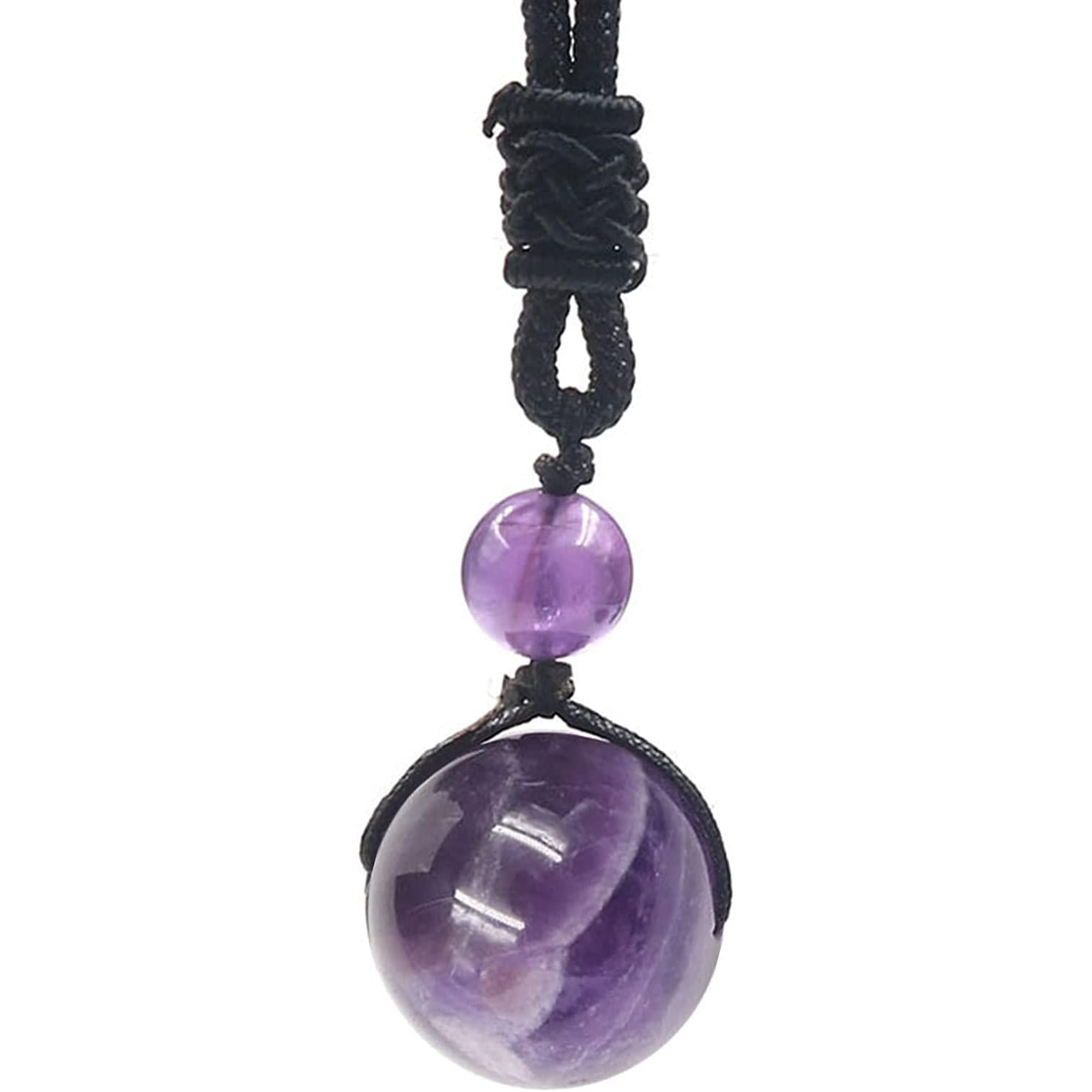 Crystal Necklace for Women Men, Protection Round Bead Pendant Necklaces for Spiritual, Natural Gemstone Stone Healing Crystals Necklace with Adjustable Rope Cord