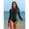 thumbnail image 5 of ANFERRY Womens Rash Guards Long Sleeve Full Zip Swim Top Color Block Outdoor Sun Protection Jacket, 5 of 7