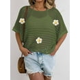 thumbnail image 4 of Womens Crochet Tops Flower Hollow Out Cover Up Short Sleeve Knit Pullover Sweater Summer  Green One Size, 4 of 6