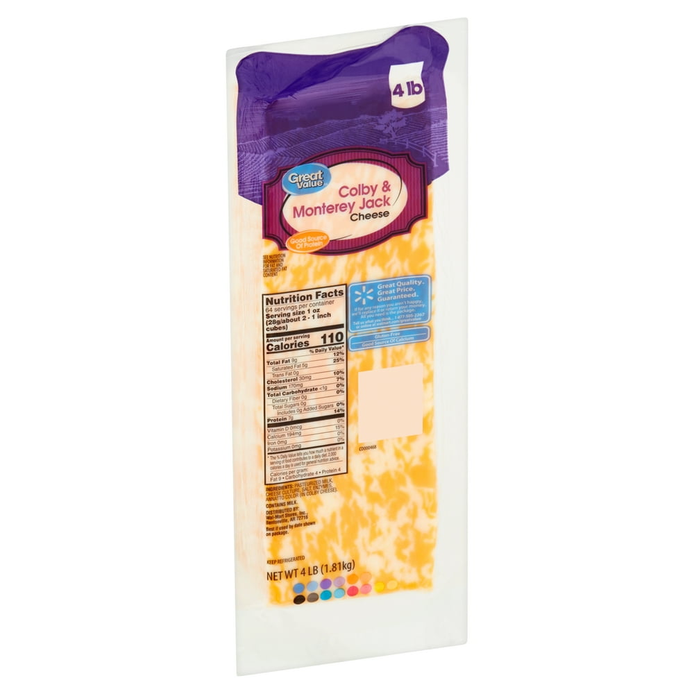 Great Value Colby & Monterey Jack Cheese, 4 lb