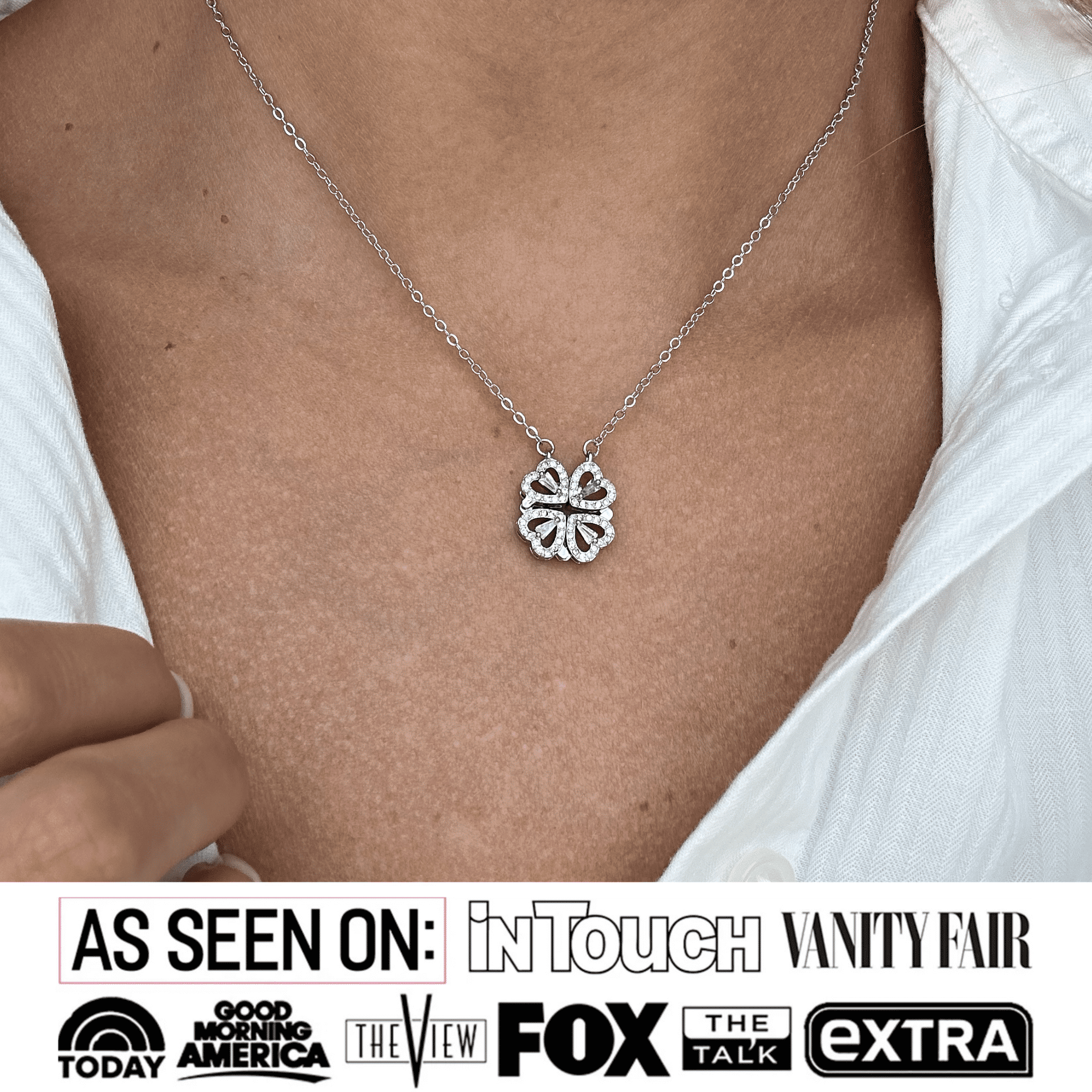 Cate & Chloe Posie 18k White Gold Plated Heart Clover Necklace with Swarovski Crystals for Women