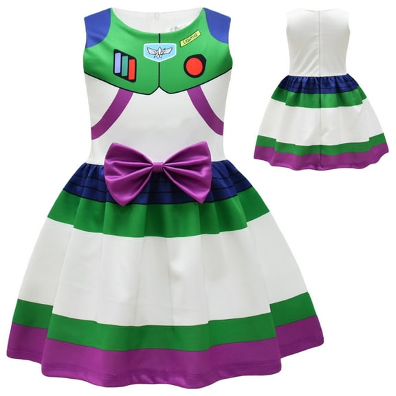 Girls Lightyear Sleeveless Bowknot Dress Halloween Christmas Party Costume 3-8T