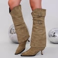 thumbnail image 2 of Xfvqtps Slouchy Knee High Boots for Women Fold over Low Kitten Heel Pointed Toe Buckle Strap Suede Tall Boots, 2 of 9