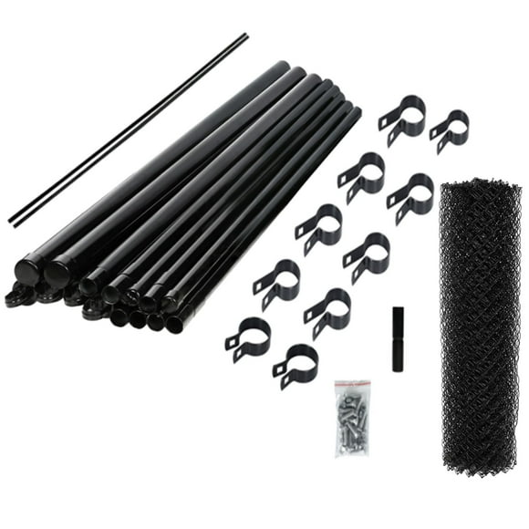 ALEKO DIY Chain Link Steel Fence 4X50 ft 9.5 AWG PVC Coated Complete Kit Black