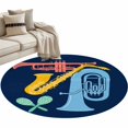 thumbnail image 2 of 4ft Washable Round Rug, Colored Instruments Non-Slip Circle Area Rug for Living Room Bedroom, Retro Pink Yellow Blue Green Saxes Blue Indoor Floor Mat for Home Decor, 2 of 9