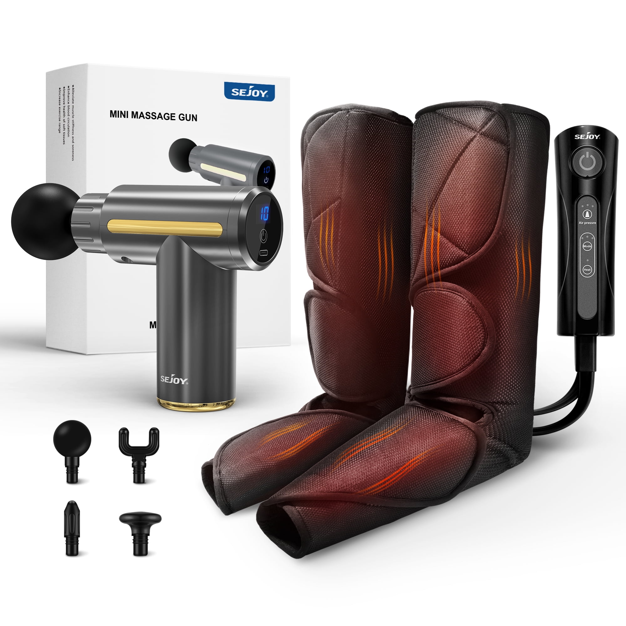 Sejoy Leg Massager with Heat & Air Compression and Massager Gun Set for
