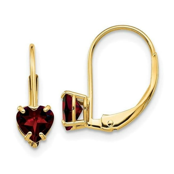 14K Yellow Gold 5 mm Heart Garnet Leverback Earrings