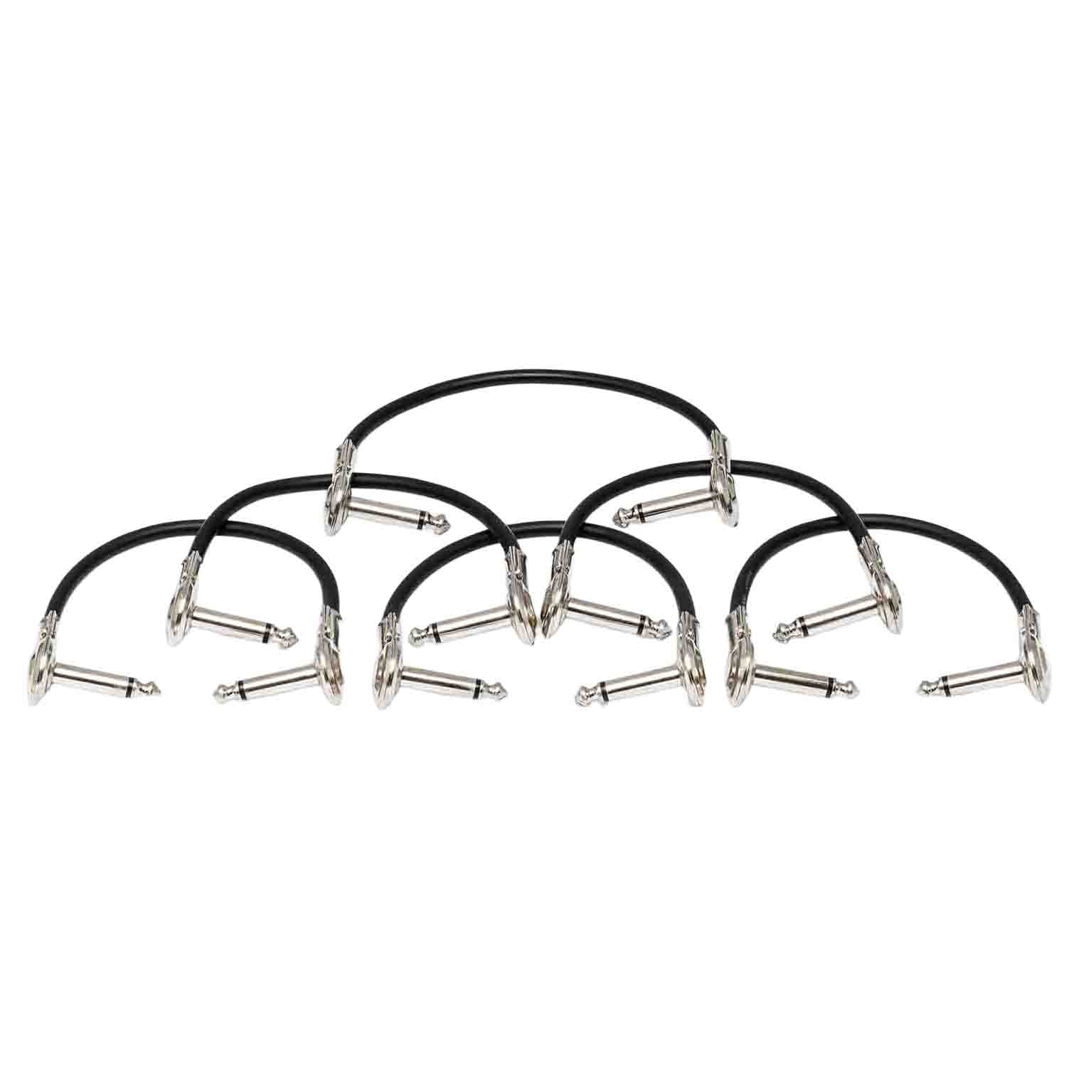 Hosa Technology 1/4" Phone Right Angle Male to 1/4" Phone Right Angle Male Guitar Patch Cable, 6", 6 Pack