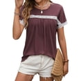 thumbnail image 3 of HUBERY Women Lace Patchwork Pleated Crew Neck Short Sleeve Top, 3 of 7