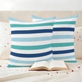 thumbnail image 3 of Blue Teal Striped Outdoor Waterproof Pillow Covers, Farmhouse Stripes Simple Art Decorative Square Throw Pillowcase Sofa Cushion Sham for Patio/Couch/Chair, 18"x18" 2 Pack, 3 of 8