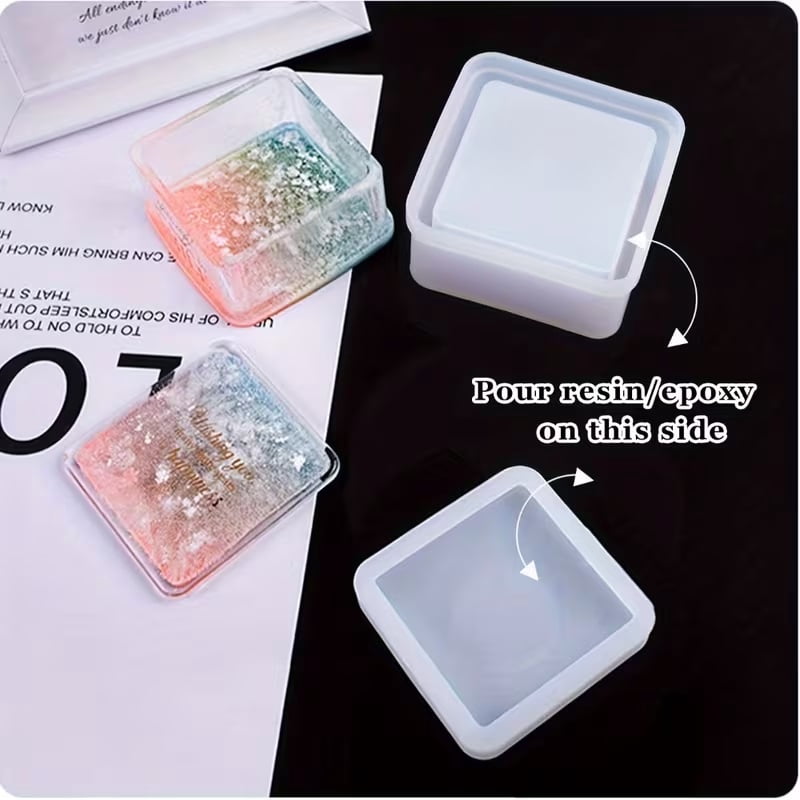 3 piece epoxy resin mold set, silicone jewelry box mold, heart shape & square, bendable storage container DIY hand making tools