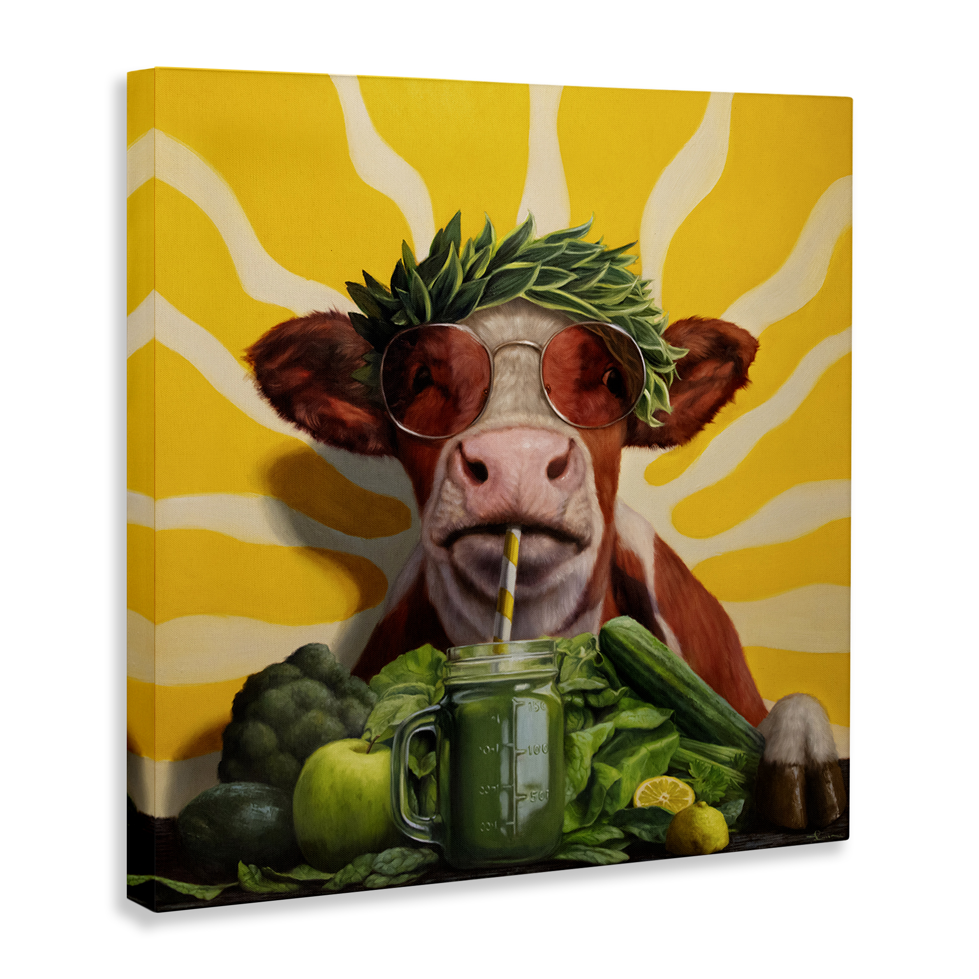 Stupell Industries Cow with Healthy Smoothie Food & Beverage Painting Gallery Wrapped Canvas Art Print Wall Art, 30 x 30