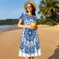 thumbnail image 4 of Balery Blue Watercolor Vestidos sueltos de manga corta para mujer, vestidos de verano 2025, vestidos casuales de corte A con vuelo., 4 of 6