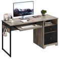 thumbnail image 1 of Bestier Bureau de 55 Pouces pour Bureau avec Tiroirs, Plateau pour Clavier, 2 Crochets, Bureau d'Ordinateur Moderne à Cannelures pour la Maison, Gris, 1 of 9