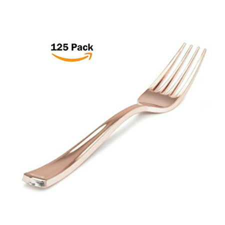 Stock Your Home 125 Disposable Heavy Duty Rose Gold Plastic Forks, Fancy Plastic Silverware Looks Like Gold Cutlery - Utensils Perfect for Catering Events, Restaurants, Parties and (Best Restaurants In Grand Forks)