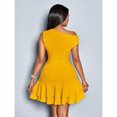 thumbnail image 2 of Yellow Womens One Shoulder Knit Ruched Double Ruffle Mini Dress For Party Or Daytime Wear, 2 of 7