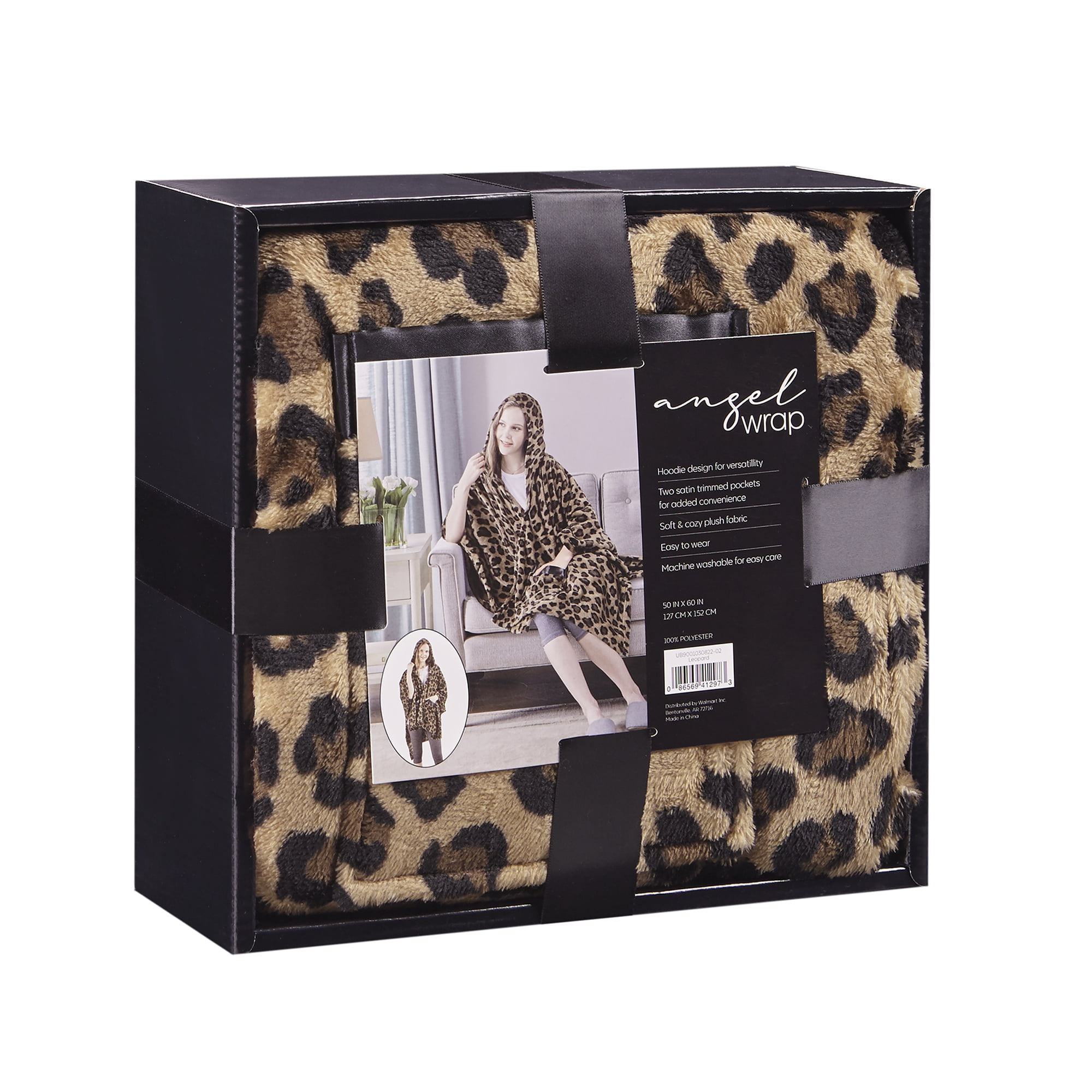 Comfort Spaces Brown, Black Leopard Polyester Plush Throw, 60" x 50"