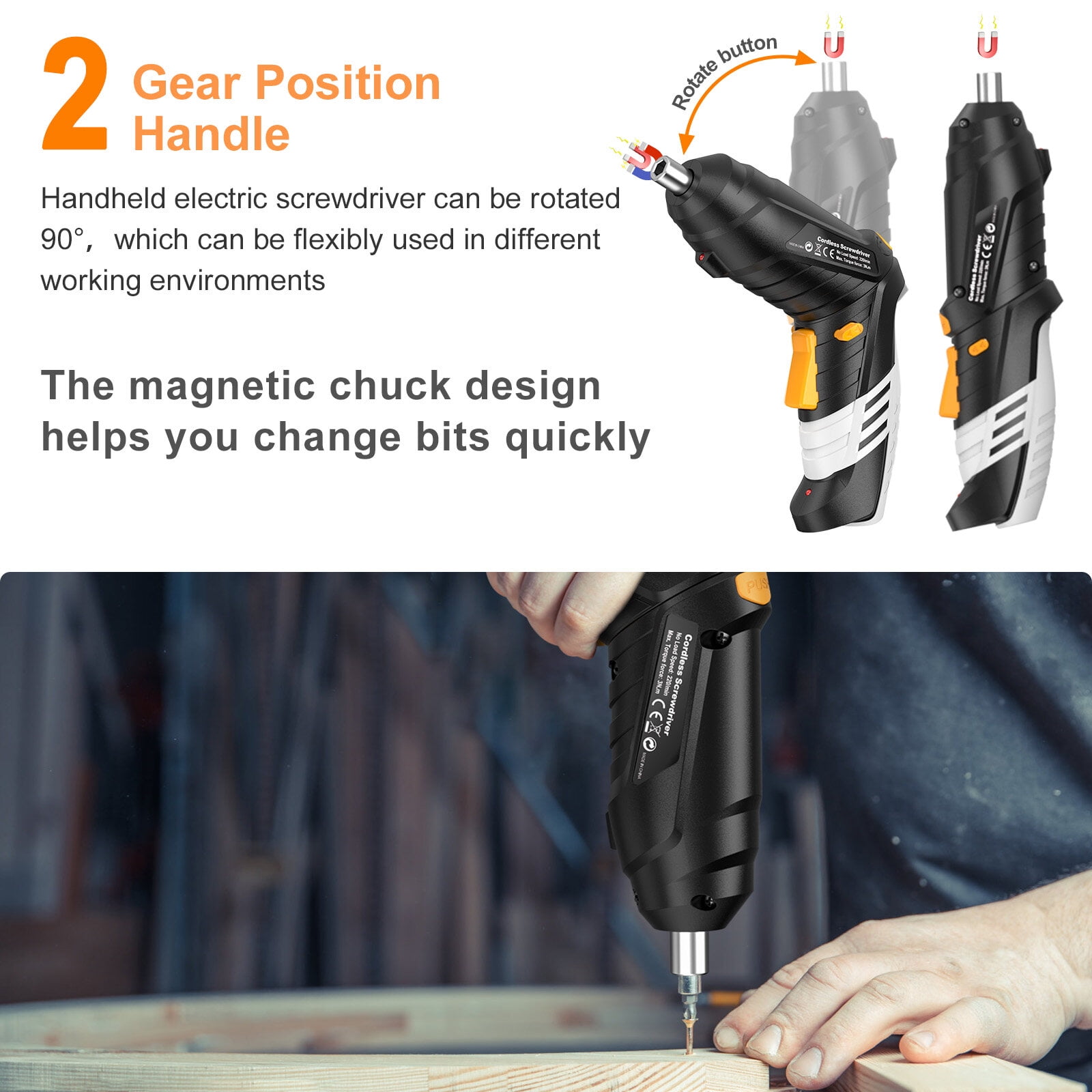 Teanyotink 4 Watts, 3.6 Volts Cordless Power Screwdriver, 1300 mAh, 220 RPM 47-Piece Set