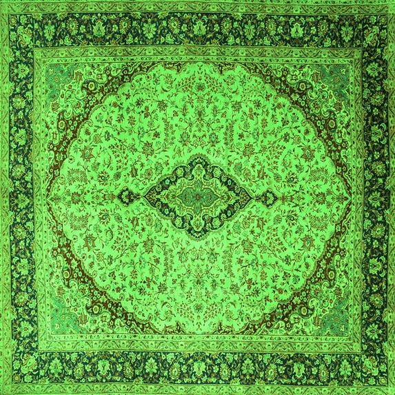 Ahgly Company Indoor Square Medallion Green Traditional Area Rugs, 6' Square