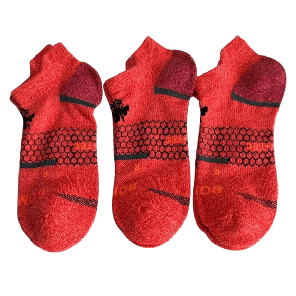 3 Pairs BOMBAS Women's Performance Athletic Ankle Socks Red Size Medium 8-10.5