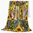 thumbnail image 2 of Playful Kittens Sunflower Garden, Playful Pet Portrait Pattern, Warm Flannel Blanket for Living Room and Reading Nook, Cat Lovers Friendship Gift, Pet Lover Home Decor, 2 of 9