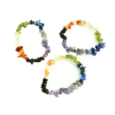 3 Strands Stretch Bracelet - Chakra Energy Natural Gemstone Elastic Bracelet, (Set of 3 Strands)