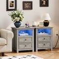 thumbnail image 4 of Holliwill 25" Tall Nightstand Set of 2 with Charging Station & LED Lights, Farmhouse Nightstands with 2 Drawers and Open Storage, End Table Bedside Table for Bedroom Living Room, Gray, 4 of 10