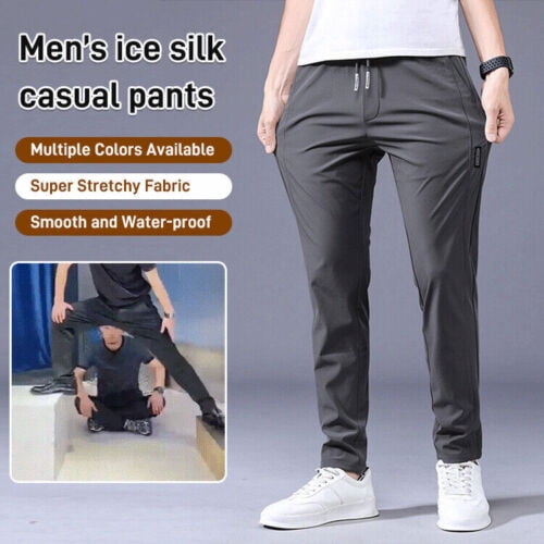 Men‘s Fast Dry Stretch Pants Casual High Elastic Waist Business Classic ...