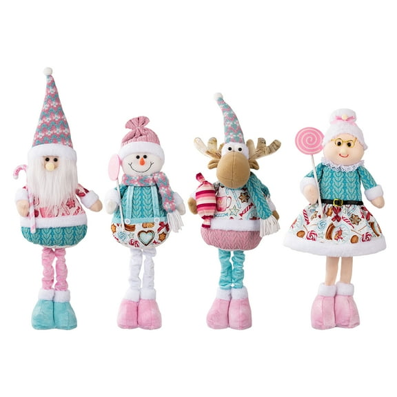 4PCS Christmas Telescopic Length Gnomes Ornament, Standing Santa Claus Snowman Elk Old Woman Doll for Show Window Holiday Xmas Season Decor