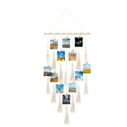 YeekTok Hanging Photo Display Macrame Wall Hanging Pictures Organizer Boho Home Decor, with 30 Wood Clips, Birthday, Ivory